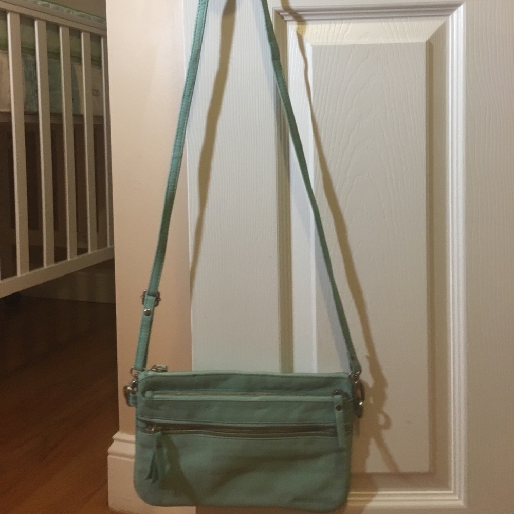 Mint color Leather Crossbody Bag!
